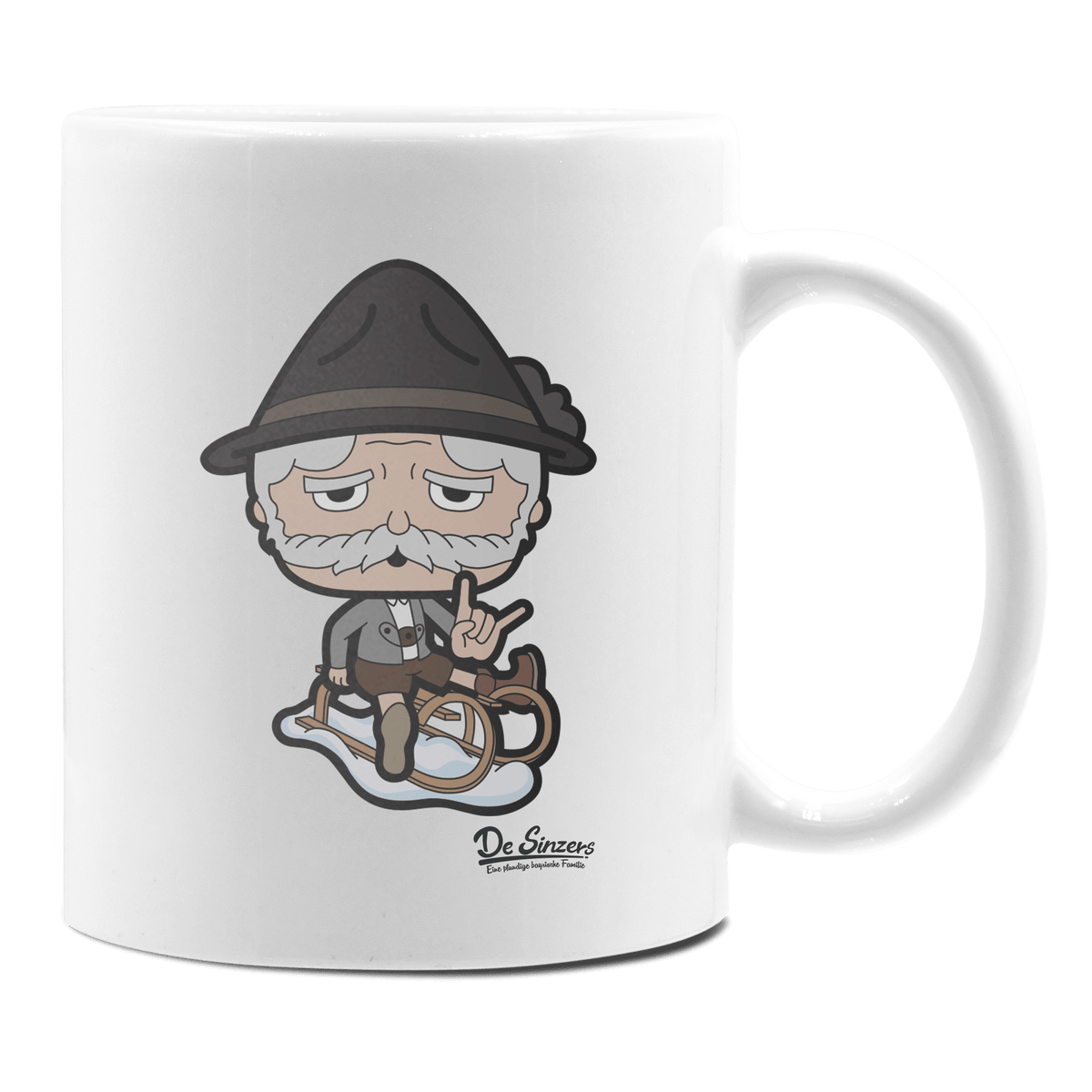 Da Oid Sinzer Winter Edition Keramik Kaffeetasse 330ml Weiss Rampoldplatte Front