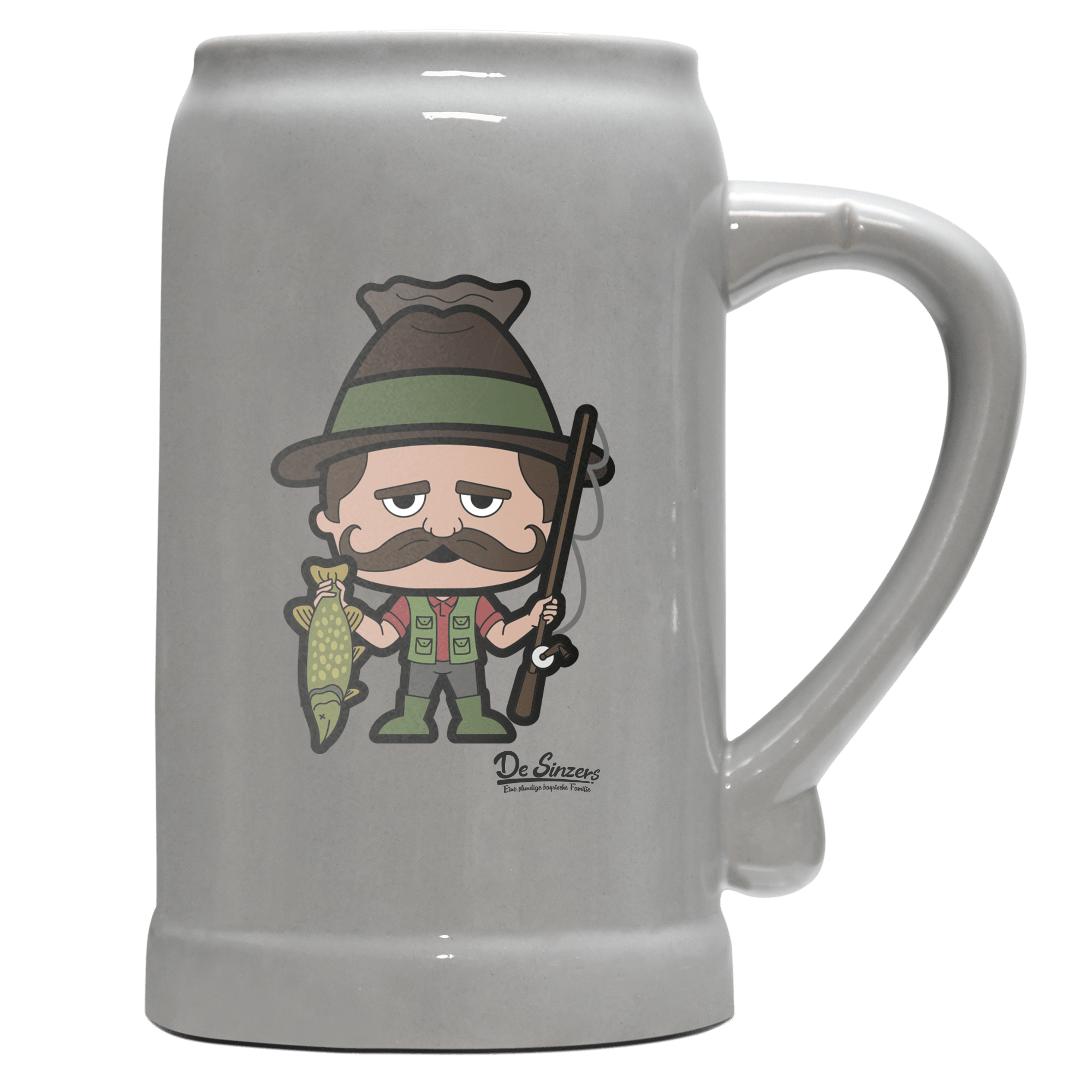 Da Sinzer Angler Bierkrug 1000ml Grau Zugspitze Front