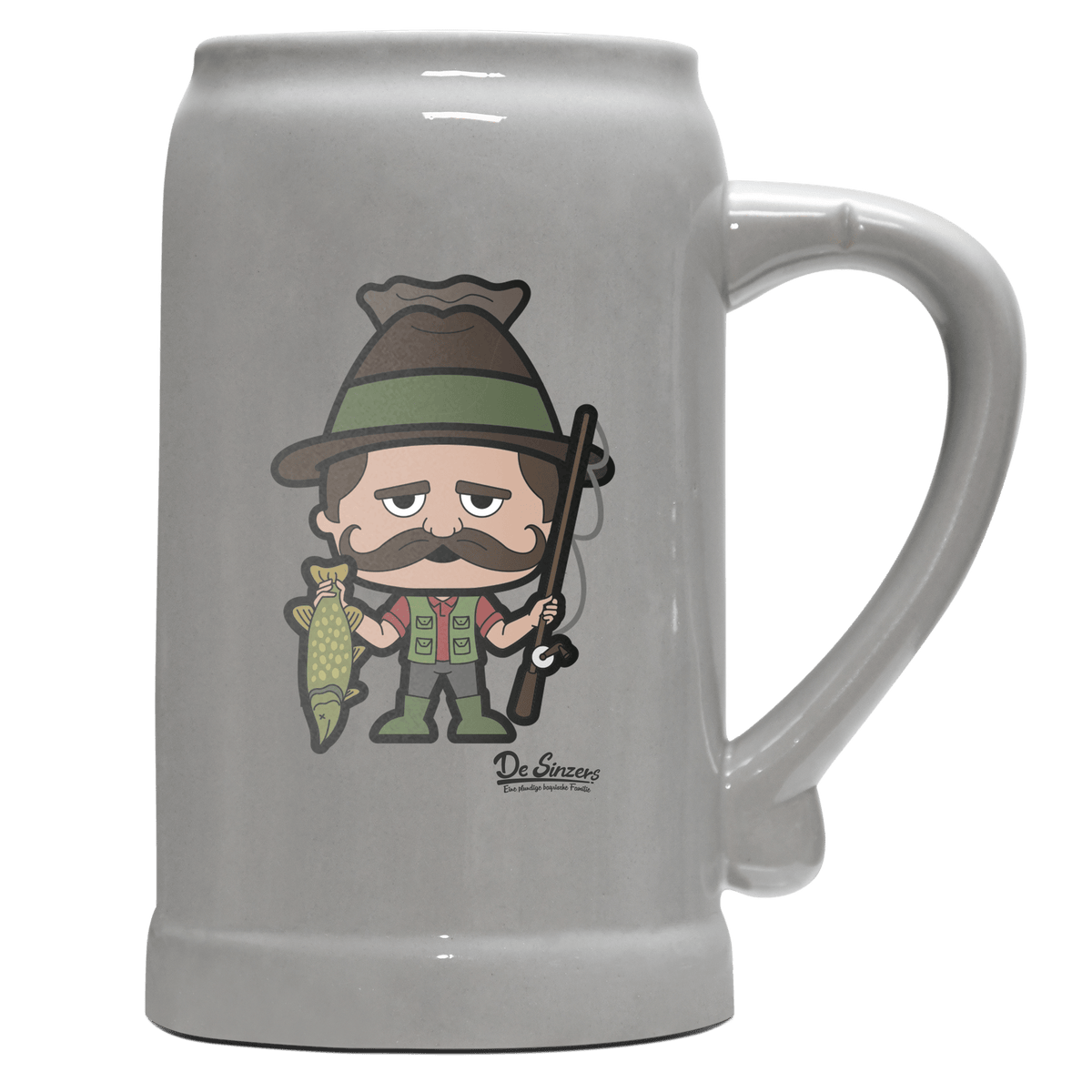 Da Sinzer Angler Bierkrug 1000ml Grau Zugspitze Front