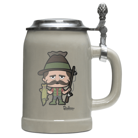 Da Sinzer Angler Bierkrug 500ml Grau mit Deckel Hocheck Front