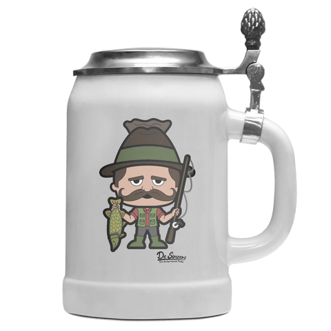 Da Sinzer Angler Bierkrug 500ml Weiss mit Deckel Wetterspitzen Front
