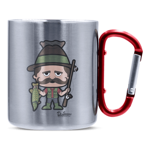 Da Sinzer Angler Edelstahl Kaffeetasse roter Karabiner 320ml Kitzstein Front