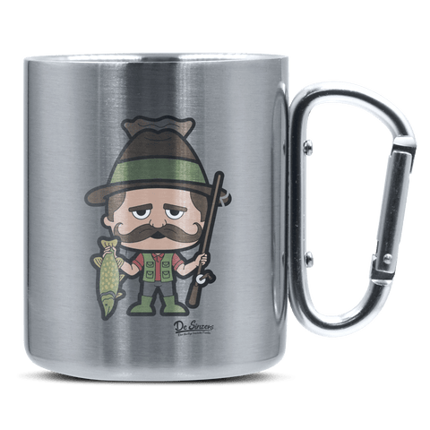 Da Sinzer Angler Edelstahl Kaffeetasse silberer Karabiner 320ml Grosser Traithen Front