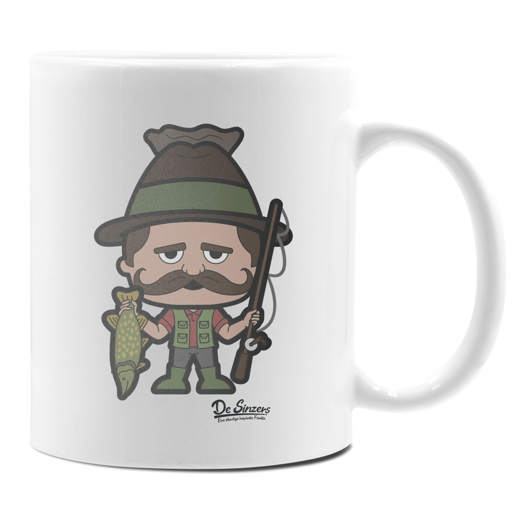 Da Sinzer Angler Keramik Kaffeetasse 330ml Weiss Rampoldplatte Front