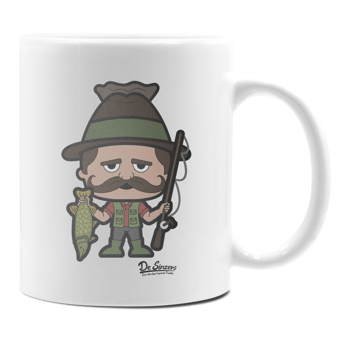 Da Sinzer Angler Keramik Kaffeetasse 330ml Weiss Rampoldplatte Front