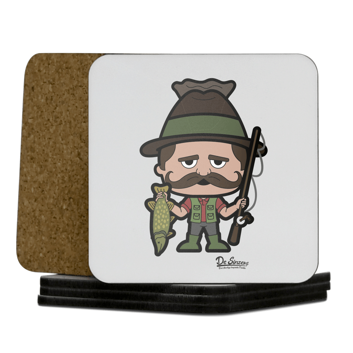 Da Sinzer Angler Korkuntersetzer 5er Set 95 x 95 mm Weiss Karkopf Front