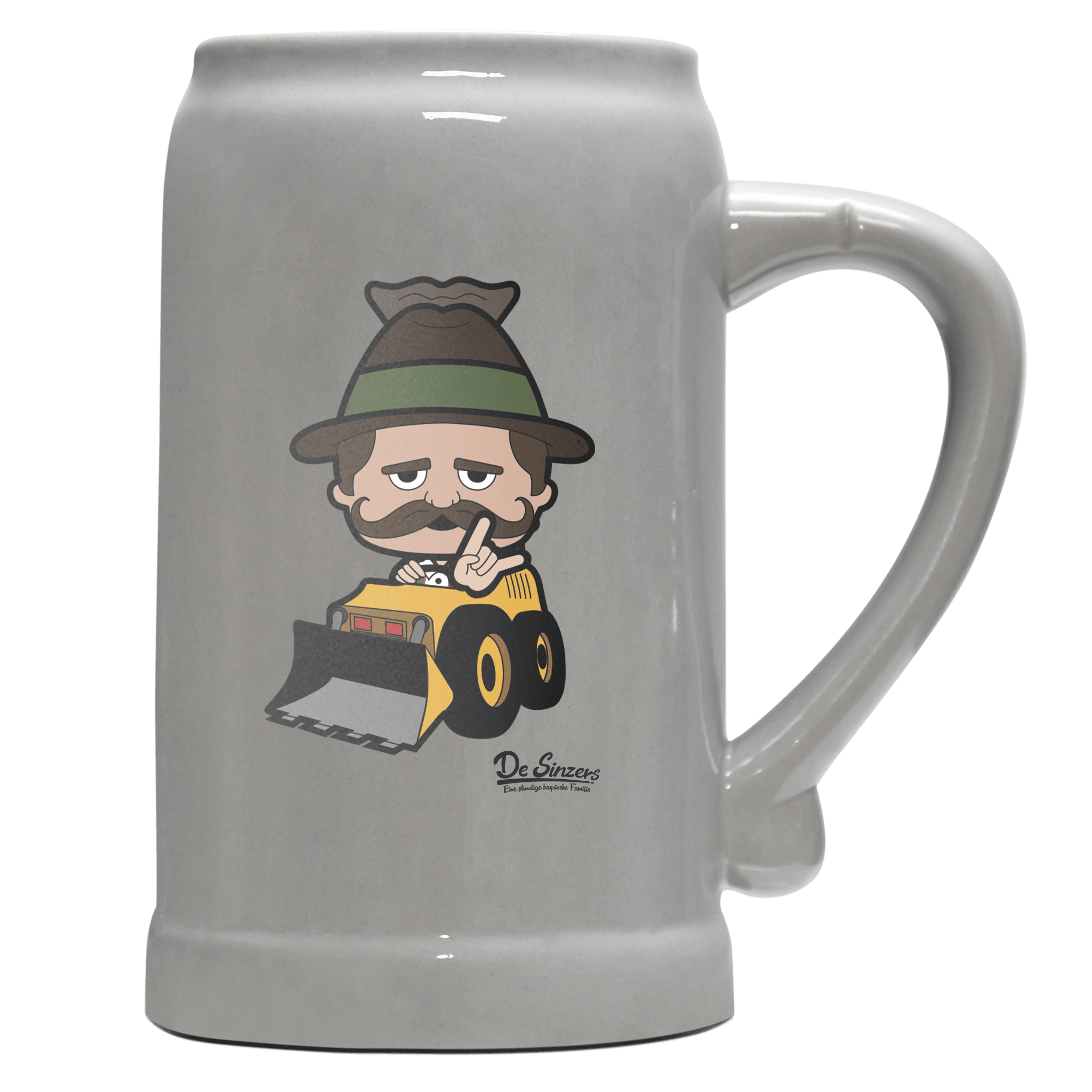 Da Sinzer Baggerfahrer Bierkrug 1000ml Grau Zugspitze Front