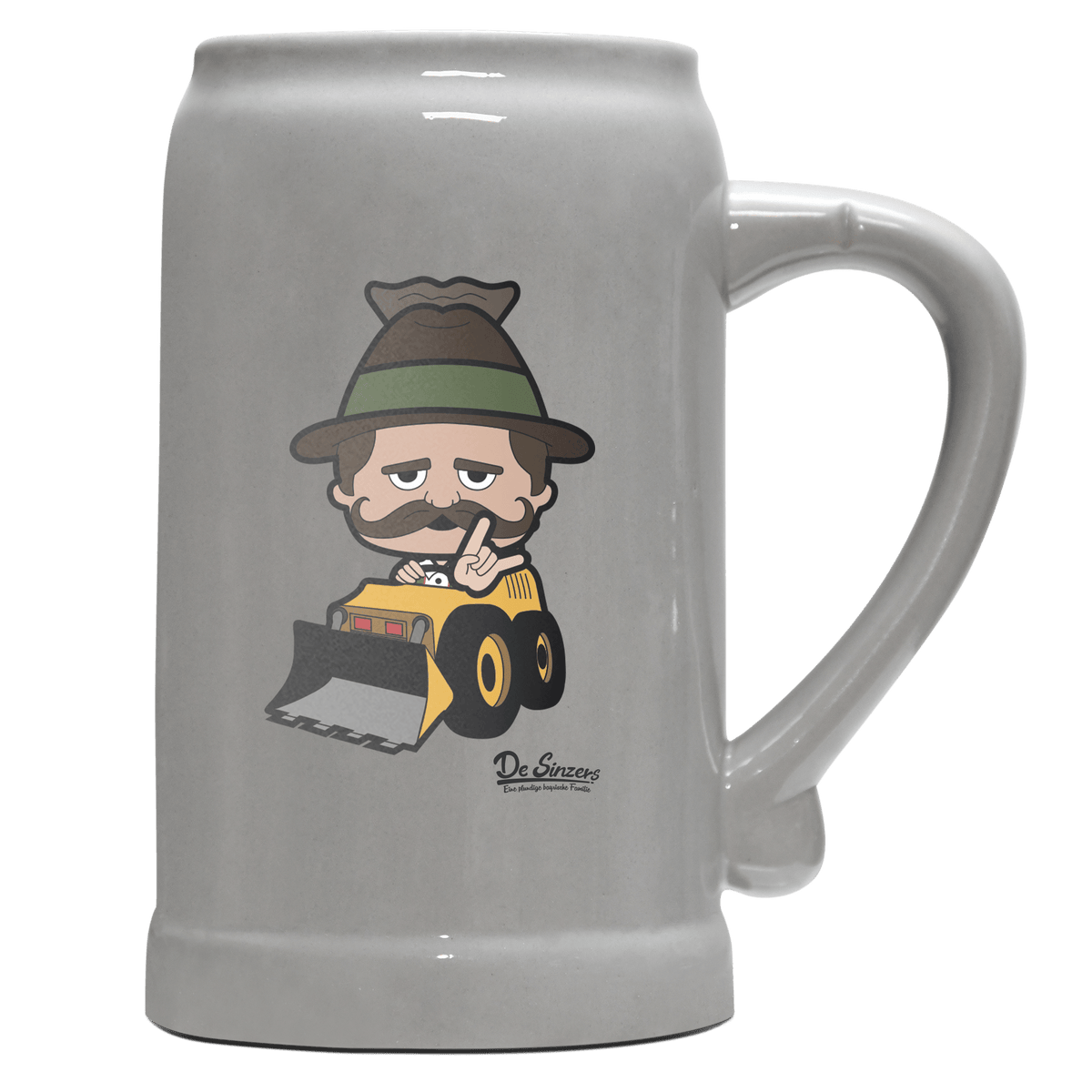 Da Sinzer Baggerfahrer Bierkrug 1000ml Grau Zugspitze Front