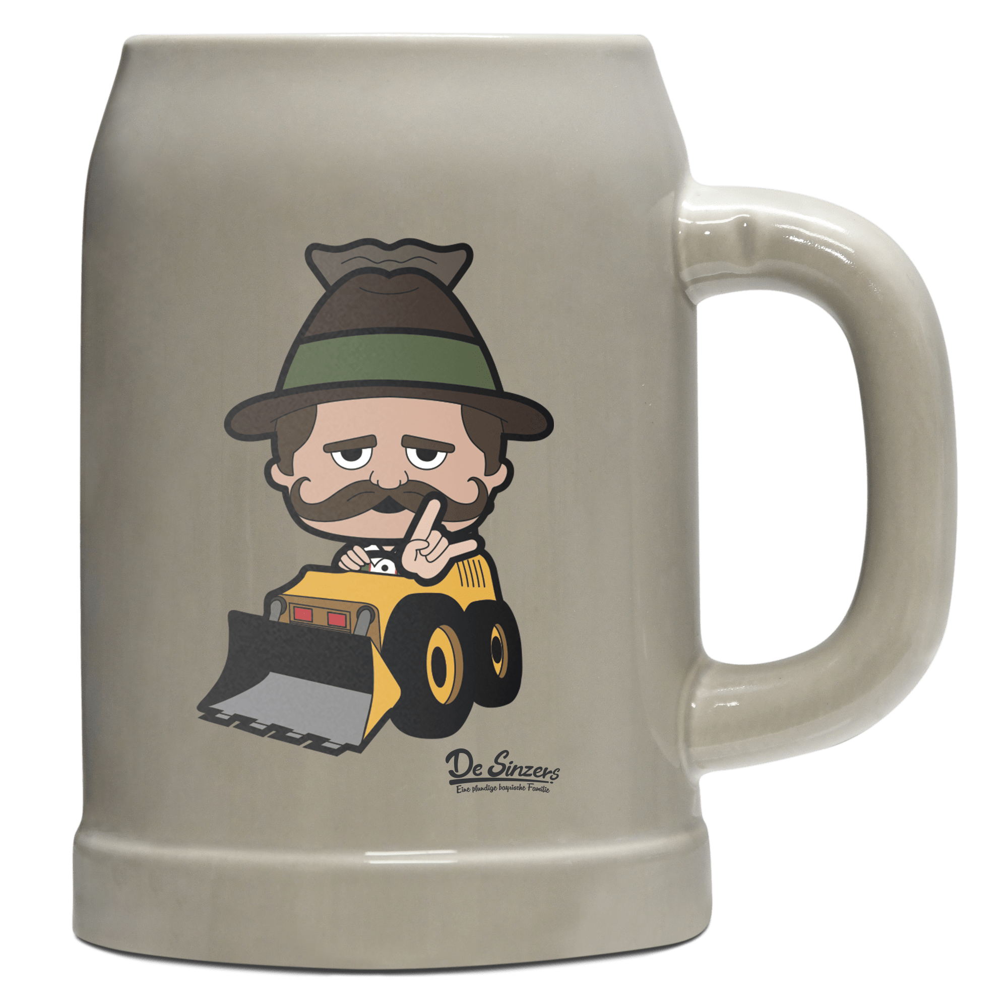 Da Sinzer Baggerfahrer Bierkrug 500ml Grau Watzmann Front