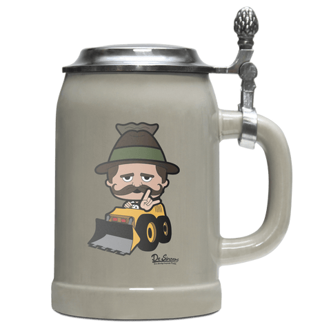 Da Sinzer Baggerfahrer Bierkrug 500ml Grau mit Deckel Hocheck Front