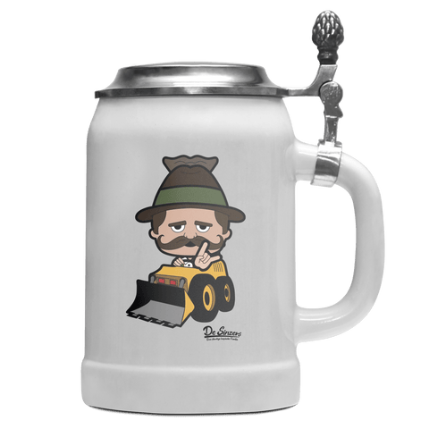 Da Sinzer Baggerfahrer Bierkrug 500ml Weiss mit Deckel Wetterspitzen Front