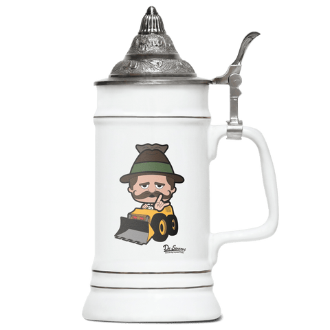 Da Sinzer Baggerfahrer Bierkrug 500ml Weiss mit Spitzdeckel Wendelstein Front