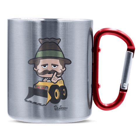 Da Sinzer Baggerfahrer Edelstahl Kaffeetasse roter Karabiner 320ml Kitzstein Front