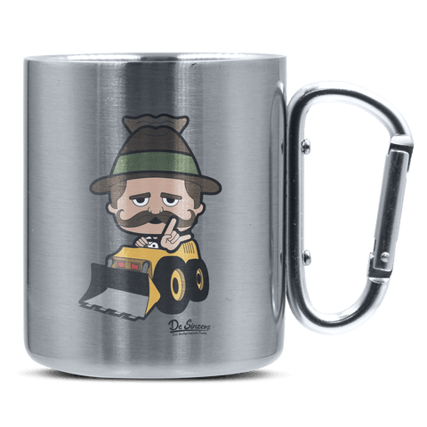 Da Sinzer Baggerfahrer Edelstahl Kaffeetasse silberer Karabiner 320ml Grosser Traithen Front