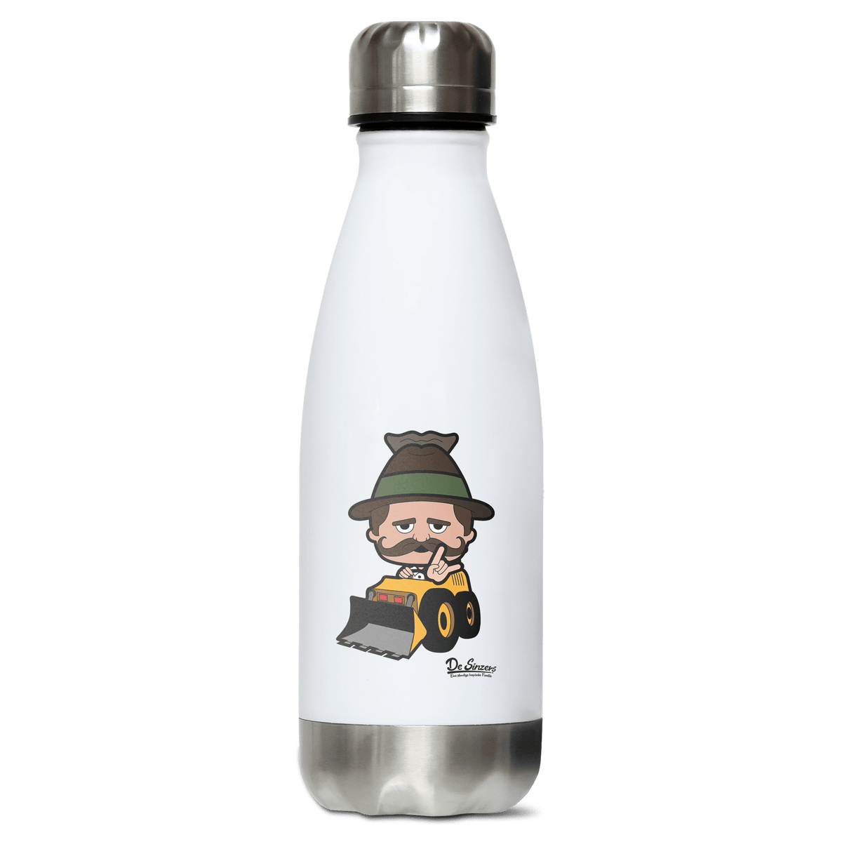 Da Sinzer Baggerfahrer Edelstahl Thermoflasche 350ml Weiss Silber Kreuzspitze Front