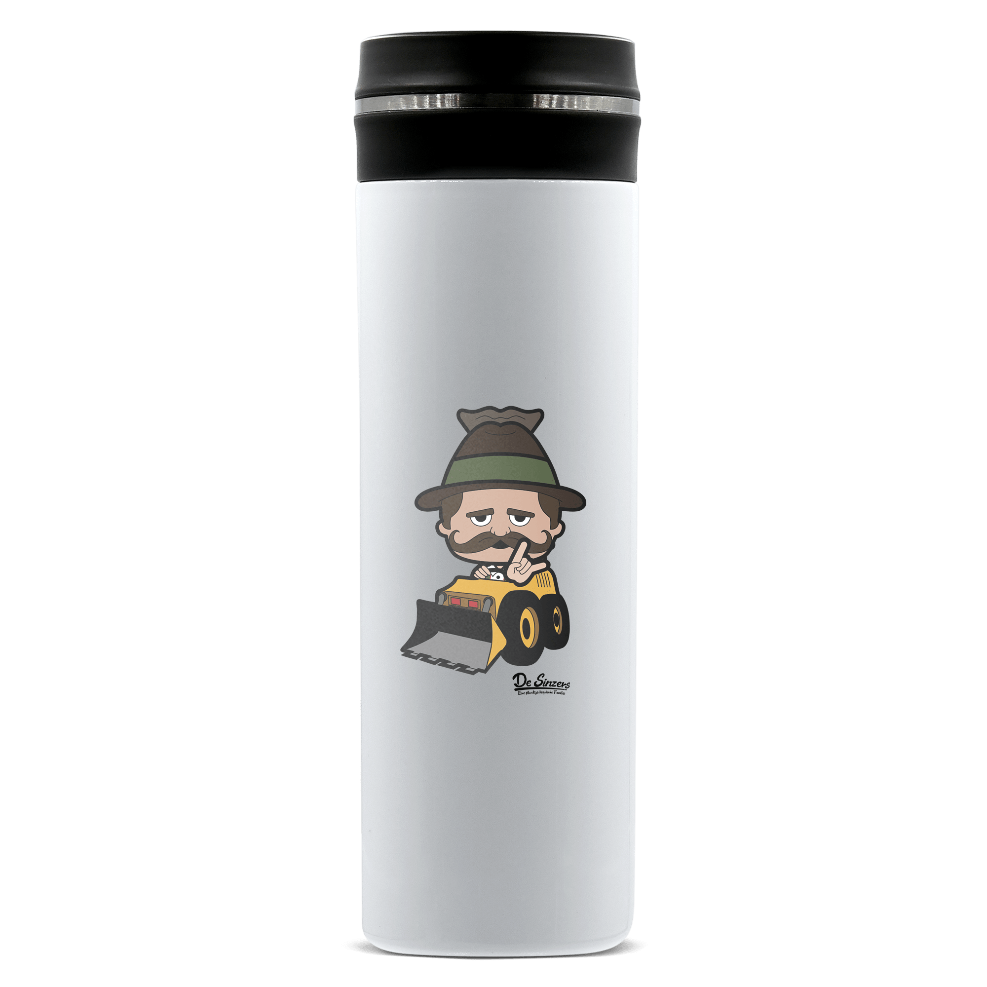 Da Sinzer Baggerfahrer Edelstahl Thermoflasche 450ml Weiss Geigelstein Front