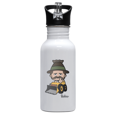 Da Sinzer Baggerfahrer Edelstahl Trinkflasche mit klappbarem Mundstueck 500ml Weiss Rotwand Front