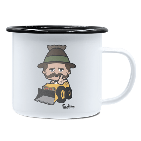 Da Sinzer Baggerfahrer Emaille Tasse 450ml Weiss Schwarz Spitzstein Front