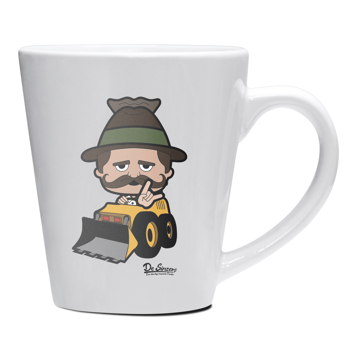 Da Sinzer Baggerfahrer Keramik Kaffeetasse 200ml Weiss Herzogstand Front