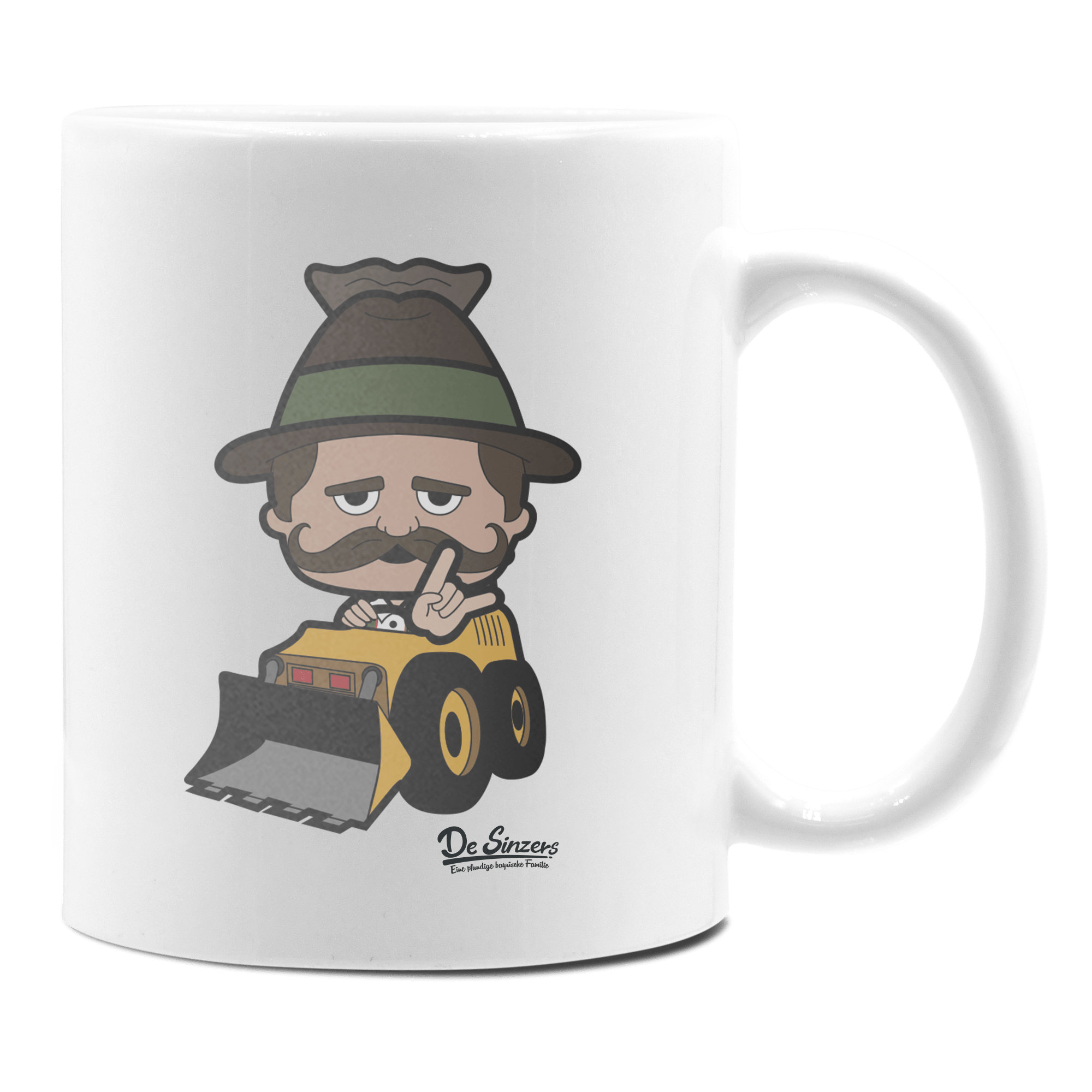 Da Sinzer Baggerfahrer Keramik Kaffeetasse 330ml Weiss Rampoldplatte Front