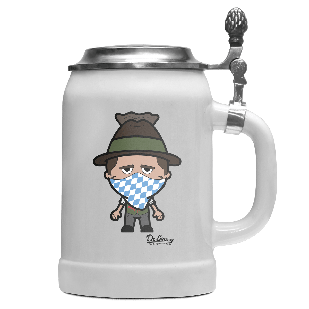 Da Sinzer Bayrisches Mundtuch Bierkrug 500ml Weiss mit Deckel Wetterspitzen Front