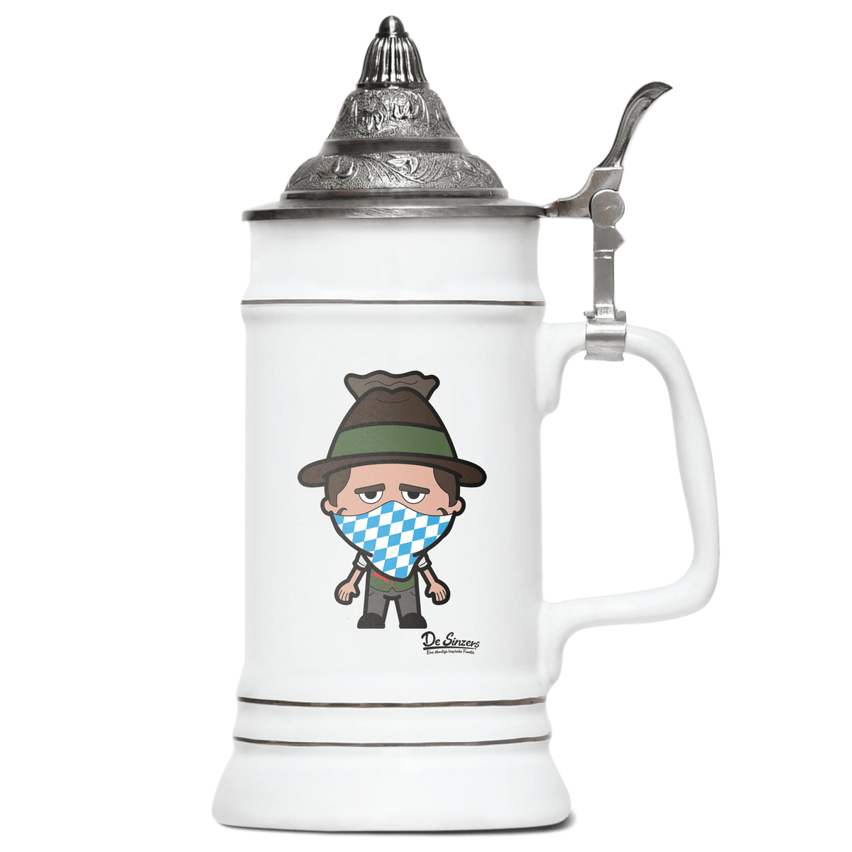 Da Sinzer Bayrisches Mundtuch Bierkrug 500ml Weiss mit Spitzdeckel Wendelstein Front