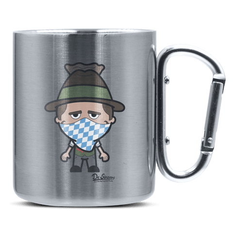 Da Sinzer Bayrisches Mundtuch Edelstahl Kaffeetasse silberer Karabiner 320ml Grosser Traithen Front