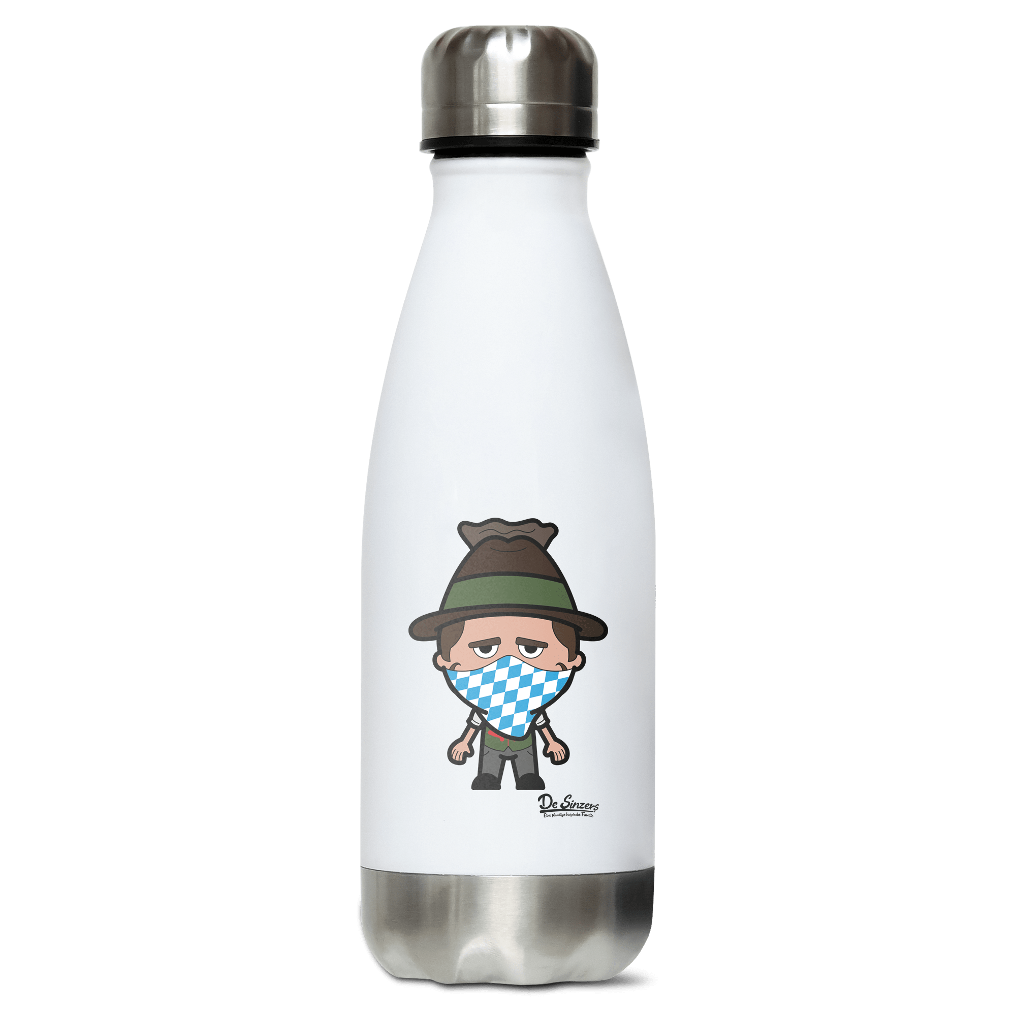 Da Sinzer Bayrisches Mundtuch Edelstahl Thermoflasche 350ml Weiss Silber Kreuzspitze Front