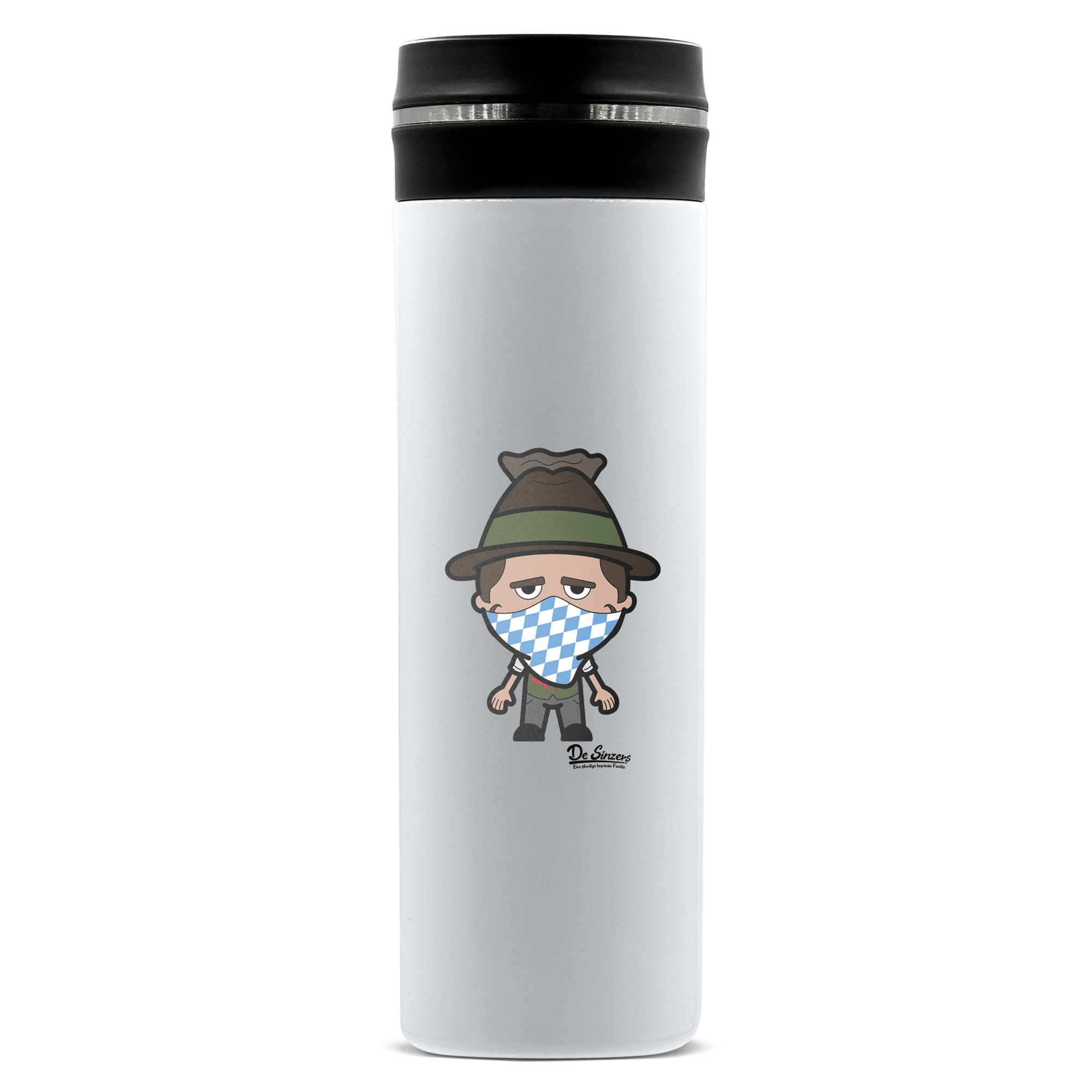 Da Sinzer Bayrisches Mundtuch Edelstahl Thermoflasche 450ml Weiss Geigelstein Front