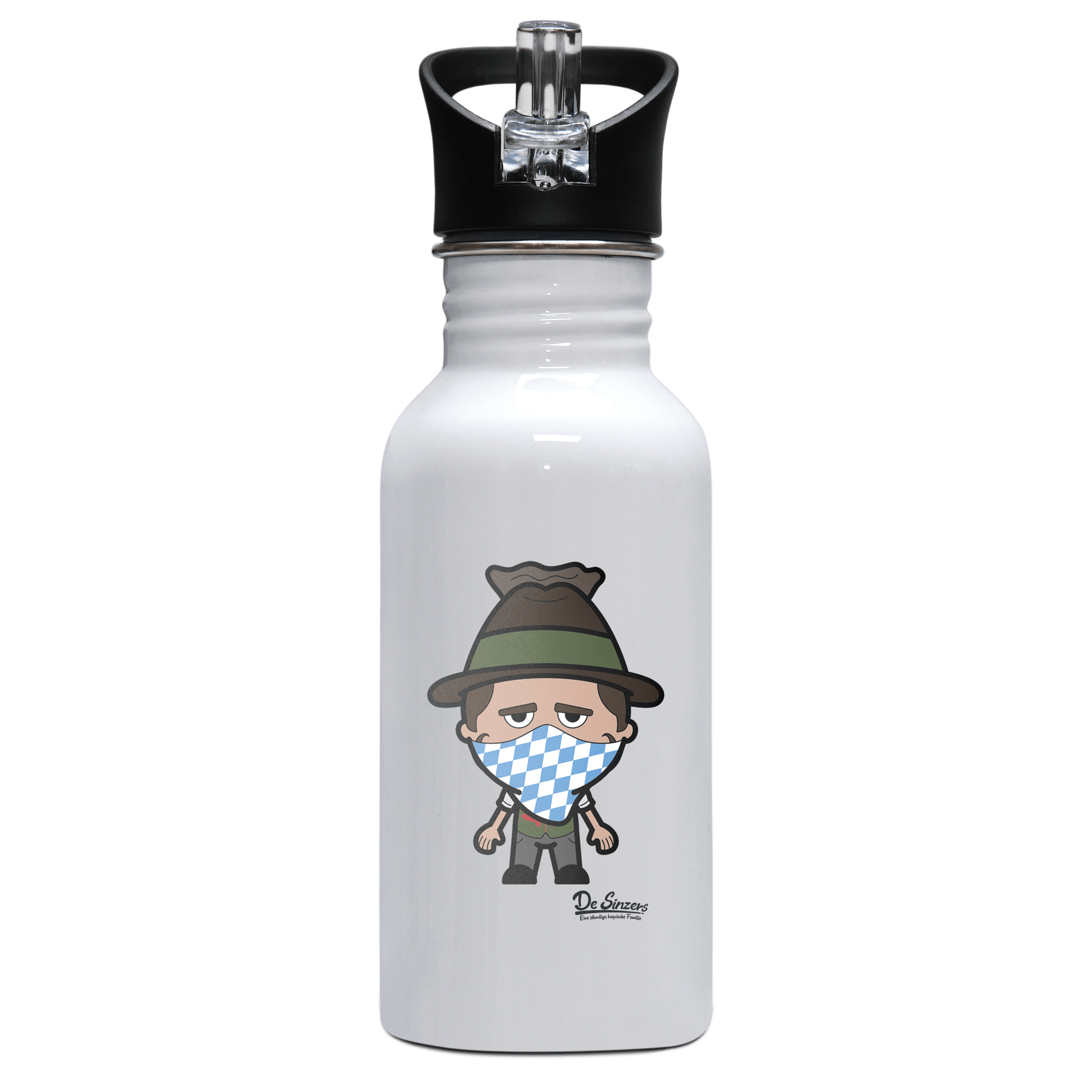 Da Sinzer Bayrisches Mundtuch Edelstahl Trinkflasche mit klappbarem Mundstueck 500ml Weiss Rotwand F