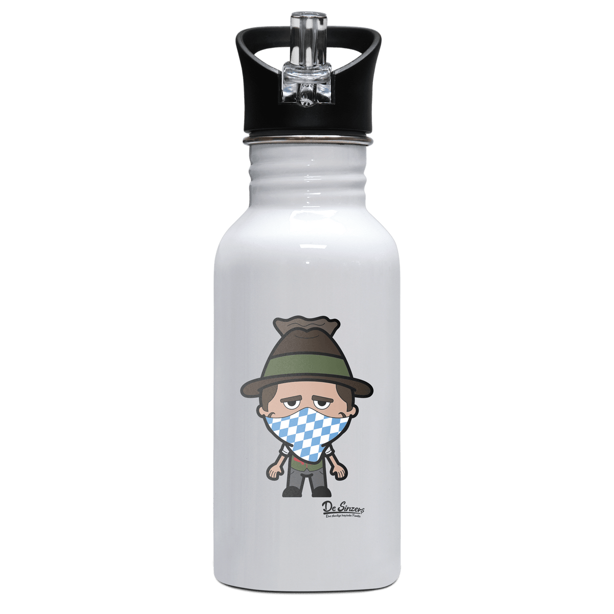 Da Sinzer Bayrisches Mundtuch Edelstahl Trinkflasche mit klappbarem Mundstueck 500ml Weiss Rotwand F