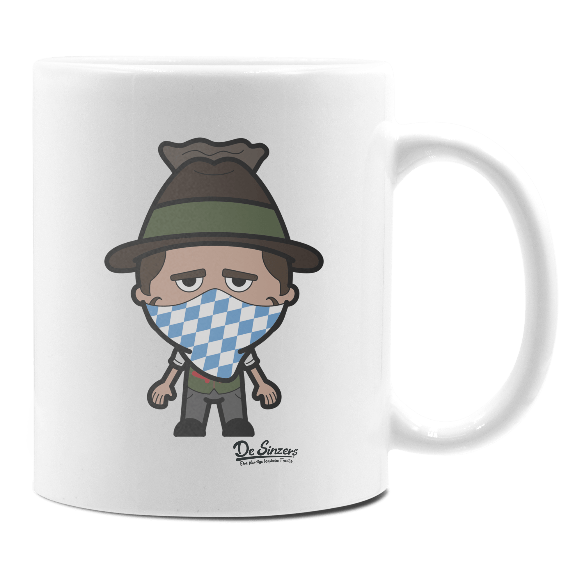 Da Sinzer Bayrisches Mundtuch Keramik Kaffeetasse 330ml Weiss Rampoldplatte Front