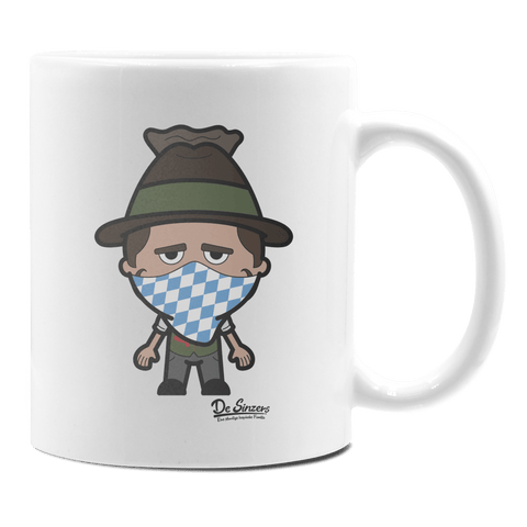 Da Sinzer Bayrisches Mundtuch Keramik Kaffeetasse 330ml Weiss Rampoldplatte Front