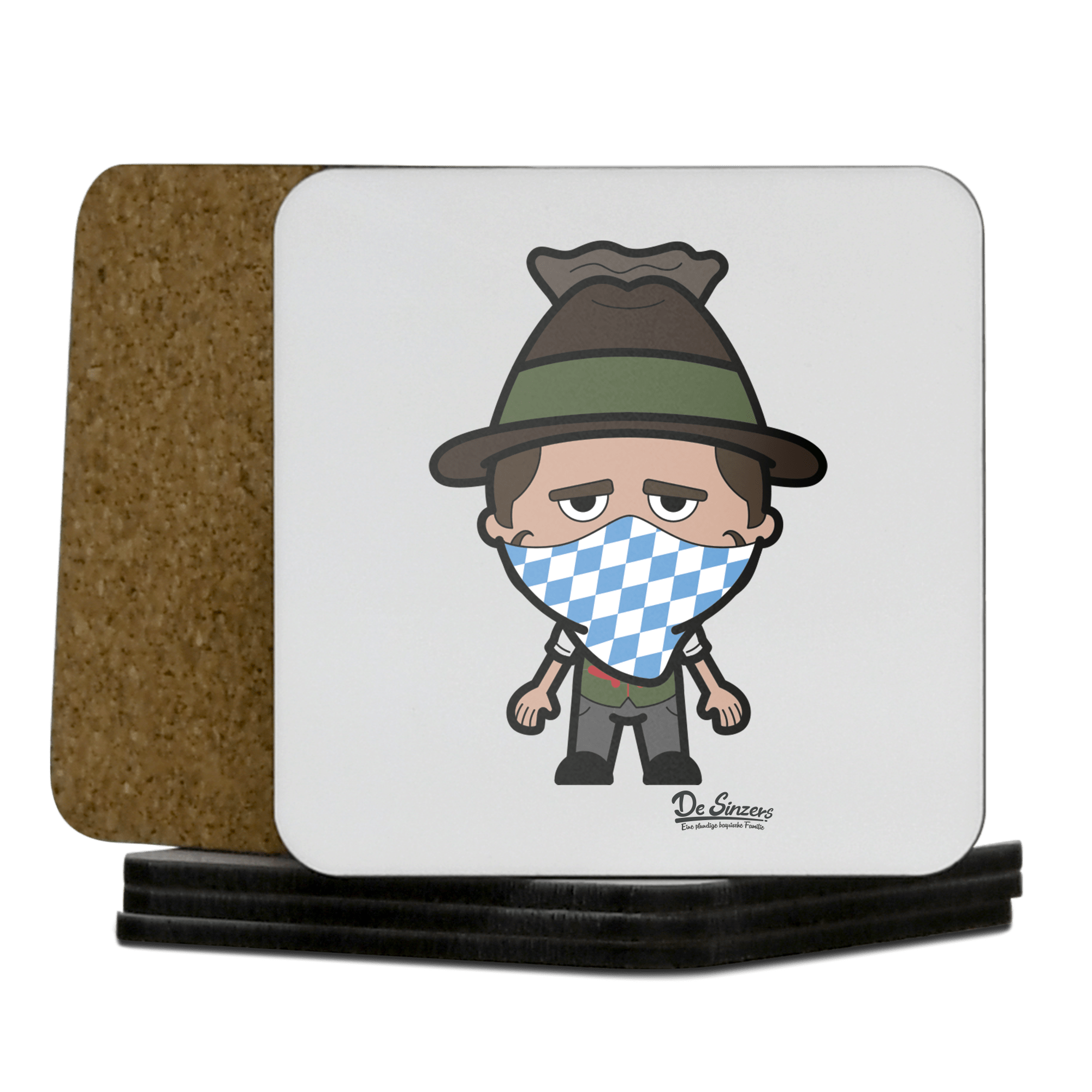 Da Sinzer Bayrisches Mundtuch Korkuntersetzer 5er Set 95 x 95 mm Weiss Karkopf Front