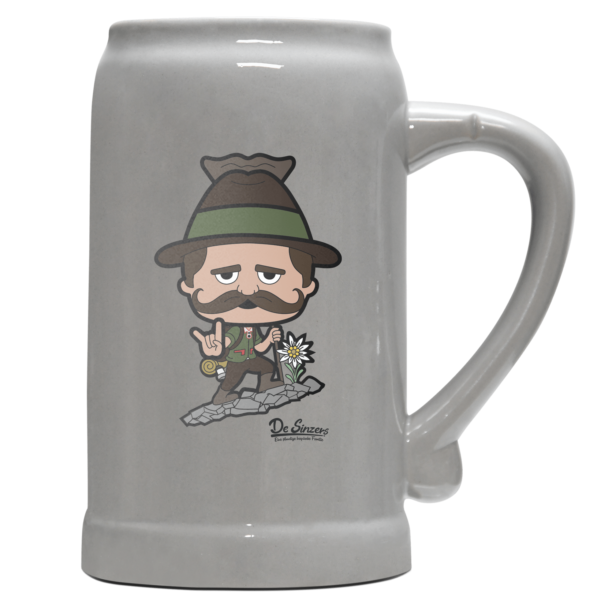 Da Sinzer Bergsteiger Bierkrug 1000ml Grau Zugspitze Front