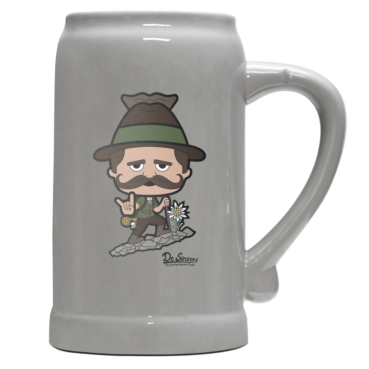 Da Sinzer Bergsteiger Bierkrug 1000ml Grau Zugspitze Front