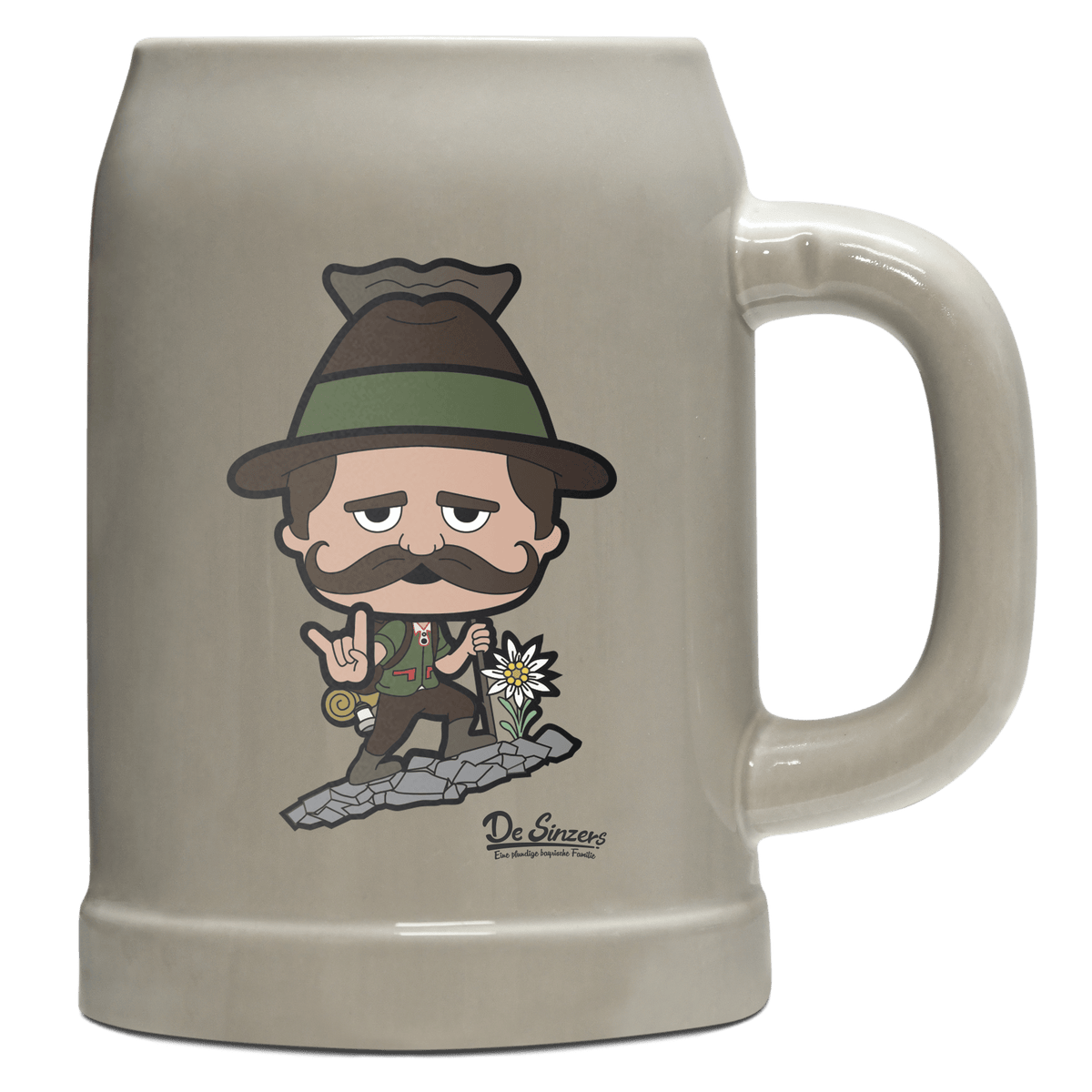 Da Sinzer Bergsteiger Bierkrug 500ml Grau Watzmann Front