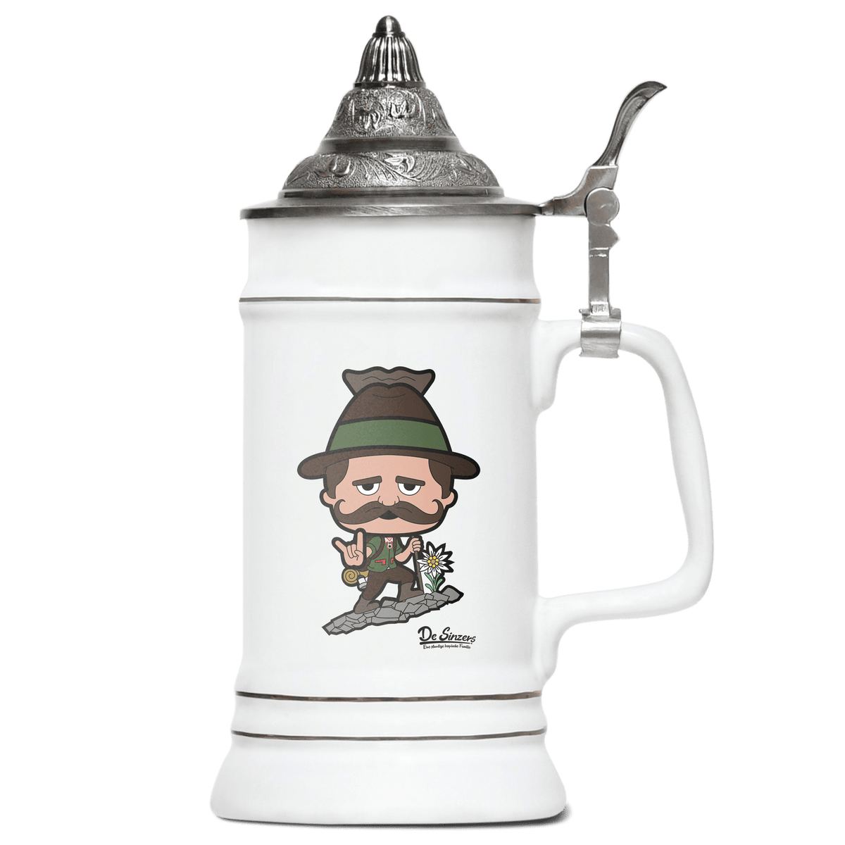 Da Sinzer Bergsteiger Bierkrug 500ml Weiss mit Spitzdeckel Wendelstein Front
