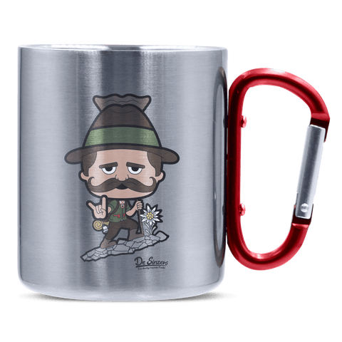Da Sinzer Bergsteiger Edelstahl Kaffeetasse roter Karabiner 320ml Kitzstein Front