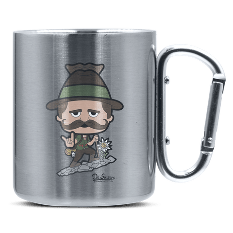 Da Sinzer Bergsteiger Edelstahl Kaffeetasse silberer Karabiner 320ml Grosser Traithen Front