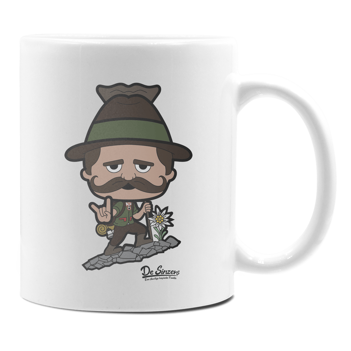 Da Sinzer Bergsteiger Keramik Kaffeetasse 330ml Weiss Rampoldplatte Front