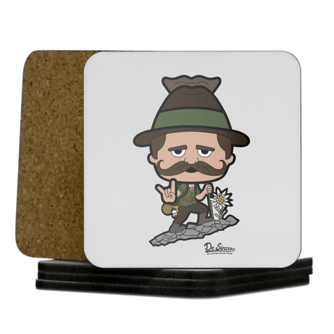 Da Sinzer Bergsteiger Korkuntersetzer 5er Set 95 x 95 mm Weiss Karkopf Front