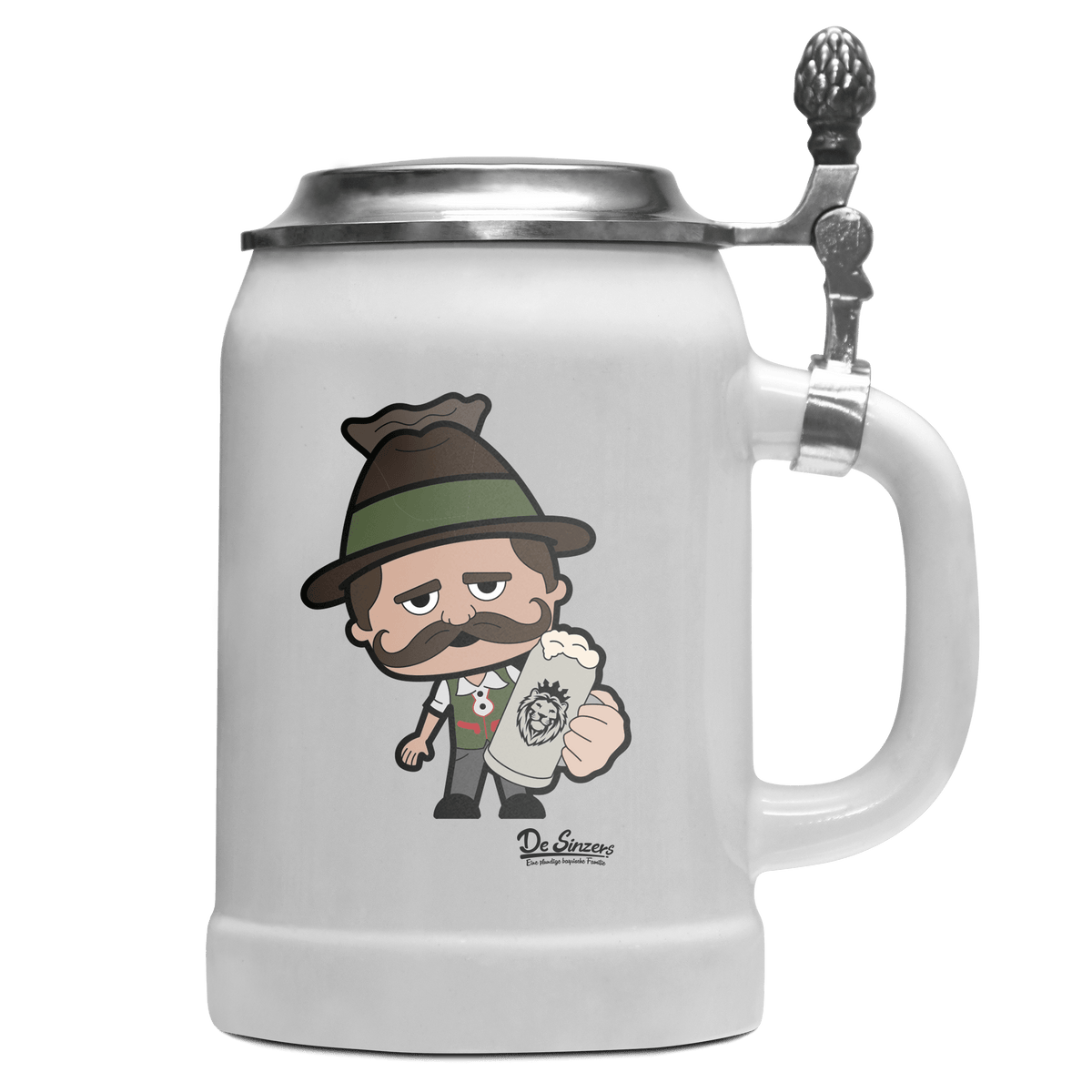 Da Sinzer Bier Bierkrug 500ml Weiss mit Deckel Wetterspitzen Front