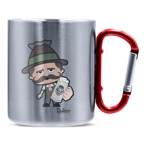 Da Sinzer Bier Edelstahl Kaffeetasse roter Karabiner 320ml Kitzstein Front
