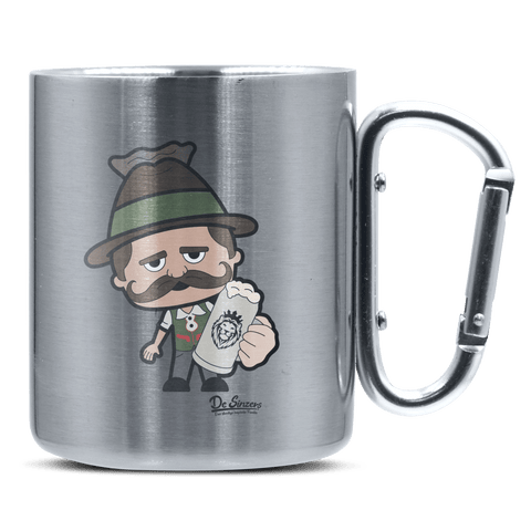 Da Sinzer Bier Edelstahl Kaffeetasse silberer Karabiner 320ml Grosser Traithen Front