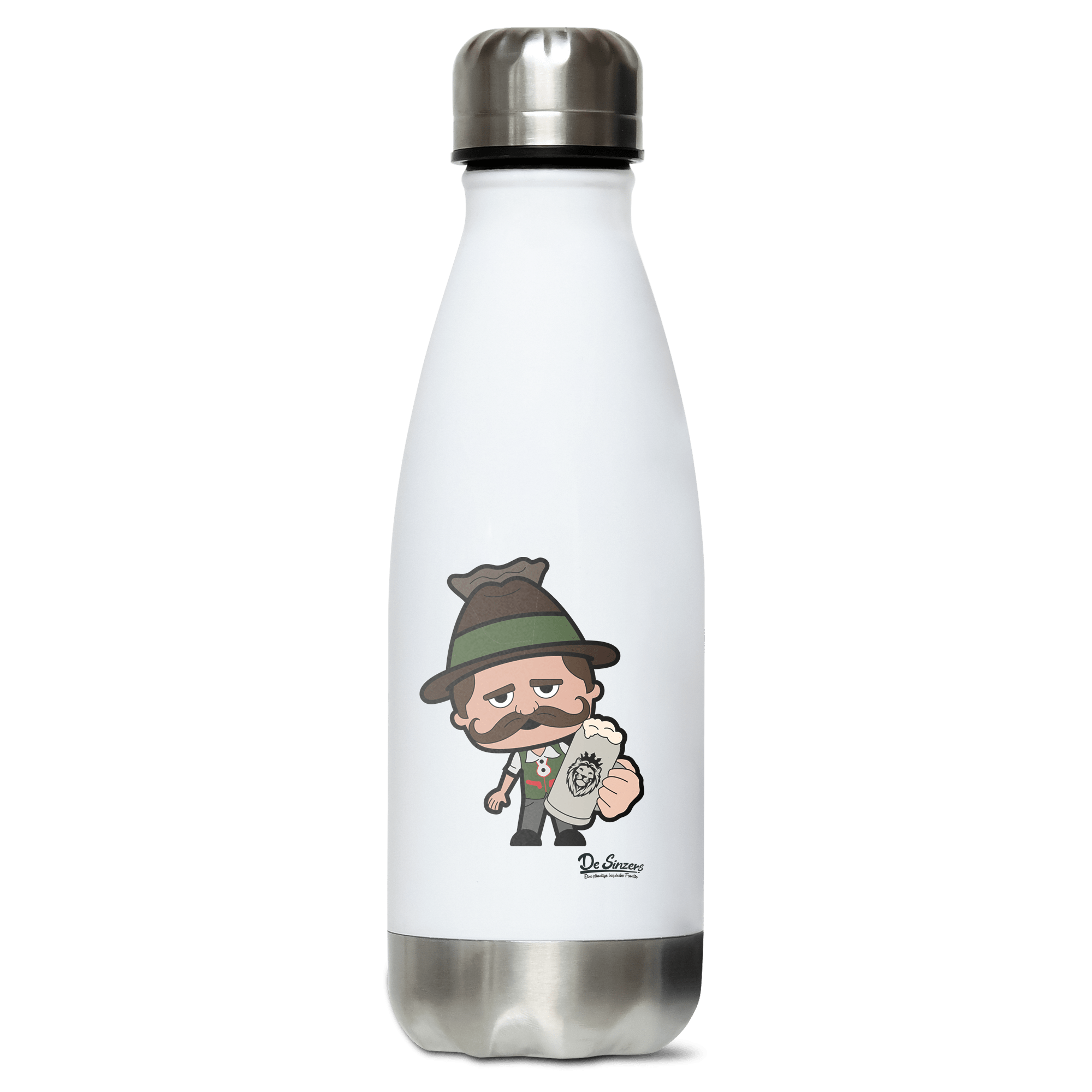 Da Sinzer Bier Edelstahl Thermoflasche 350ml Weiss Silber Kreuzspitze Front