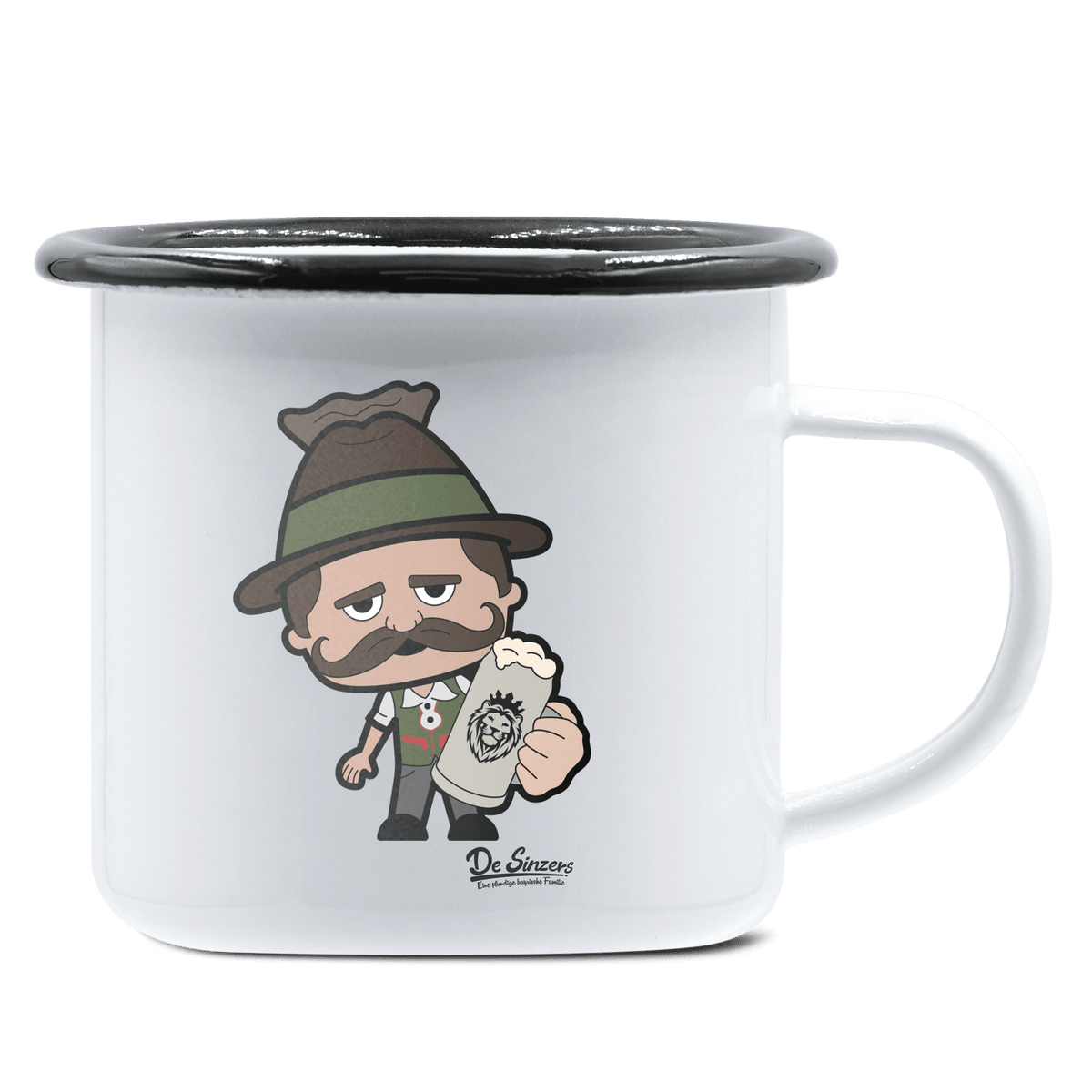 Da Sinzer Bier Emaille Tasse 375ml Weiss Schwarz Hochries Front