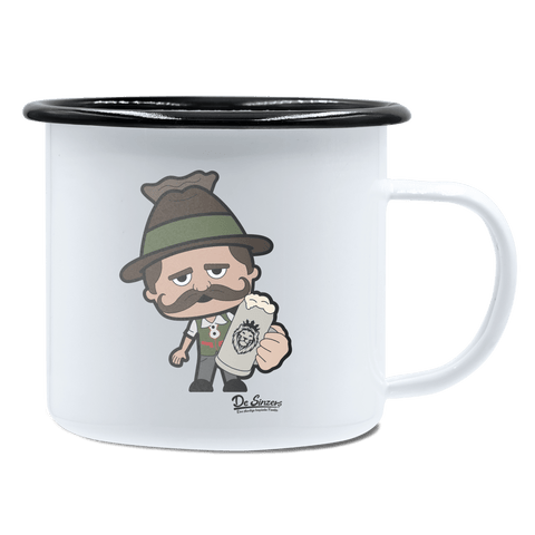 Da Sinzer Bier Emaille Tasse 450ml Weiss Schwarz Spitzstein Front