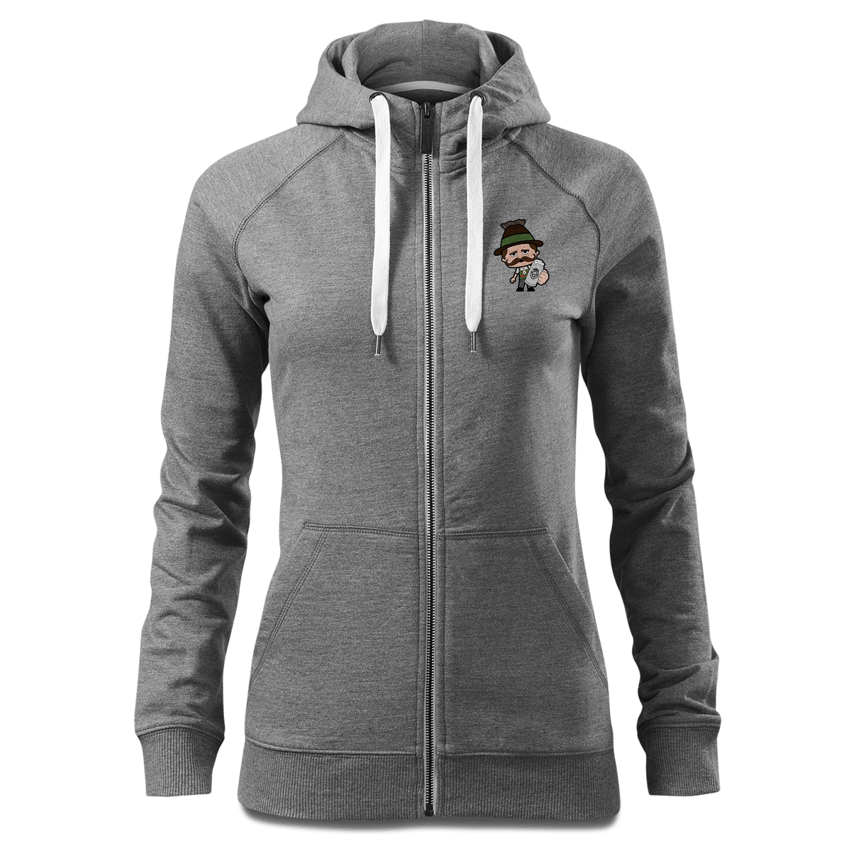 Da Sinzer Bier Sweatshirt Zip Hoody Damen Grau Meliert Kreut Front