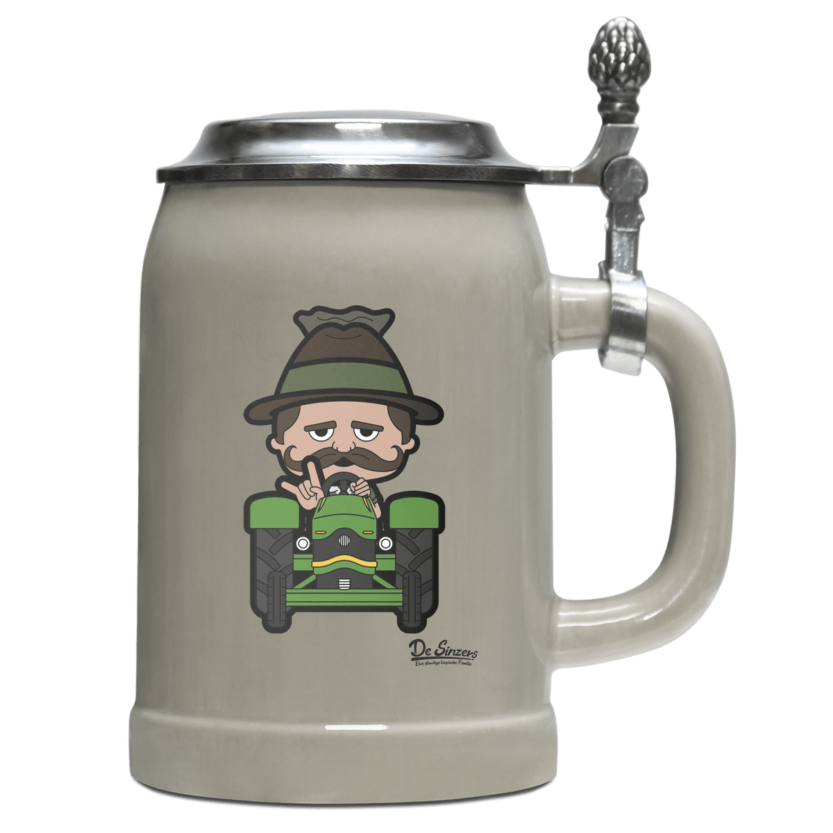 Da Sinzer Bulldog Bierkrug 500ml Grau mit Deckel Hocheck Front